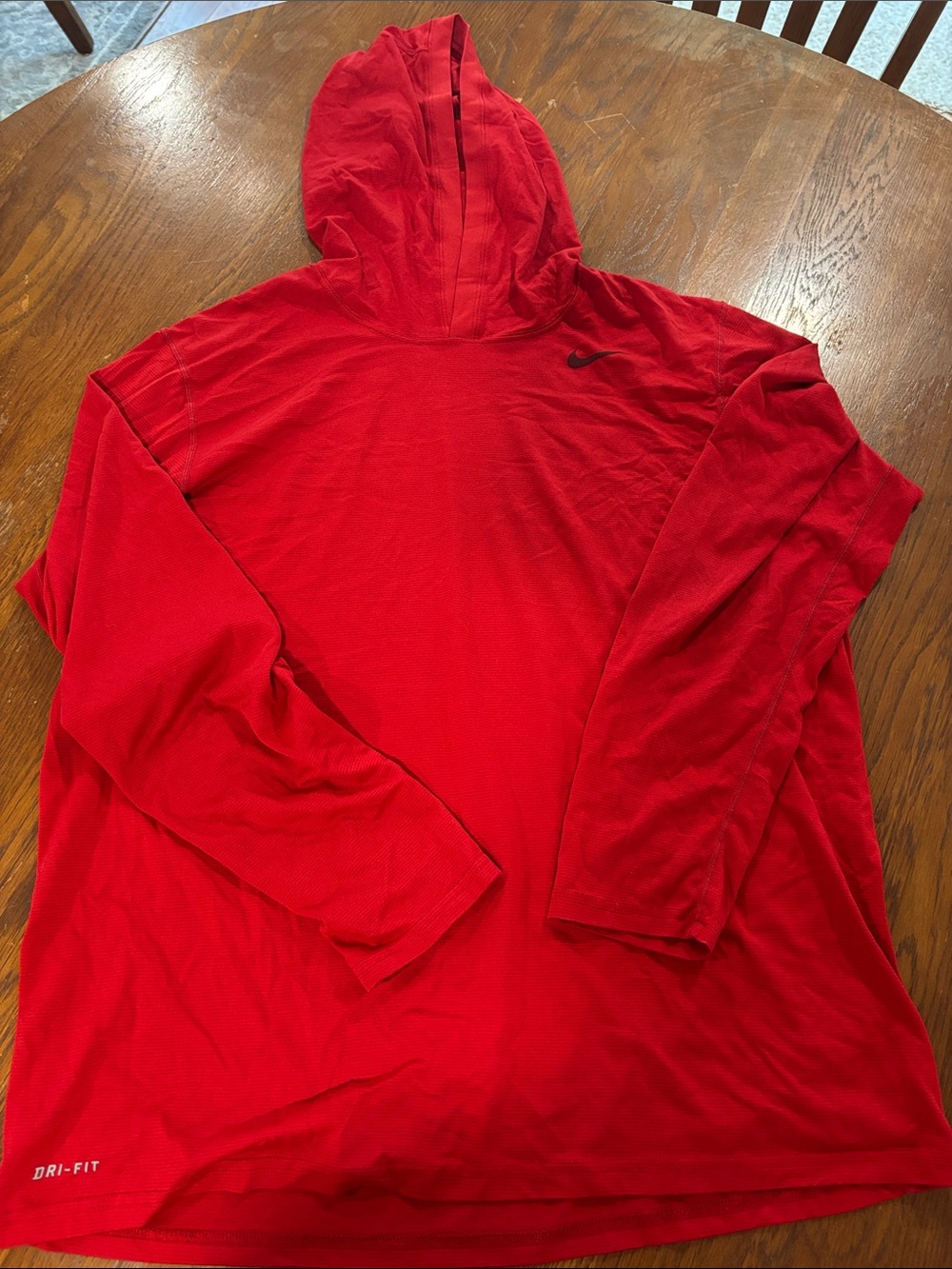 Nike Red Hooded Dri-FIT Long Sleeve Pullover